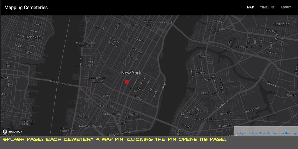 Screenshot from the wireframe of the Mapping Cemeteries project for the "Splash" (or Mapping) page.