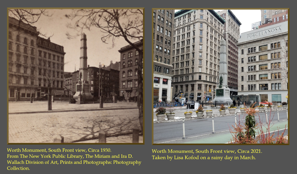 Comparison Photo Composite of Worth Square circa 1930 and circa 2021.